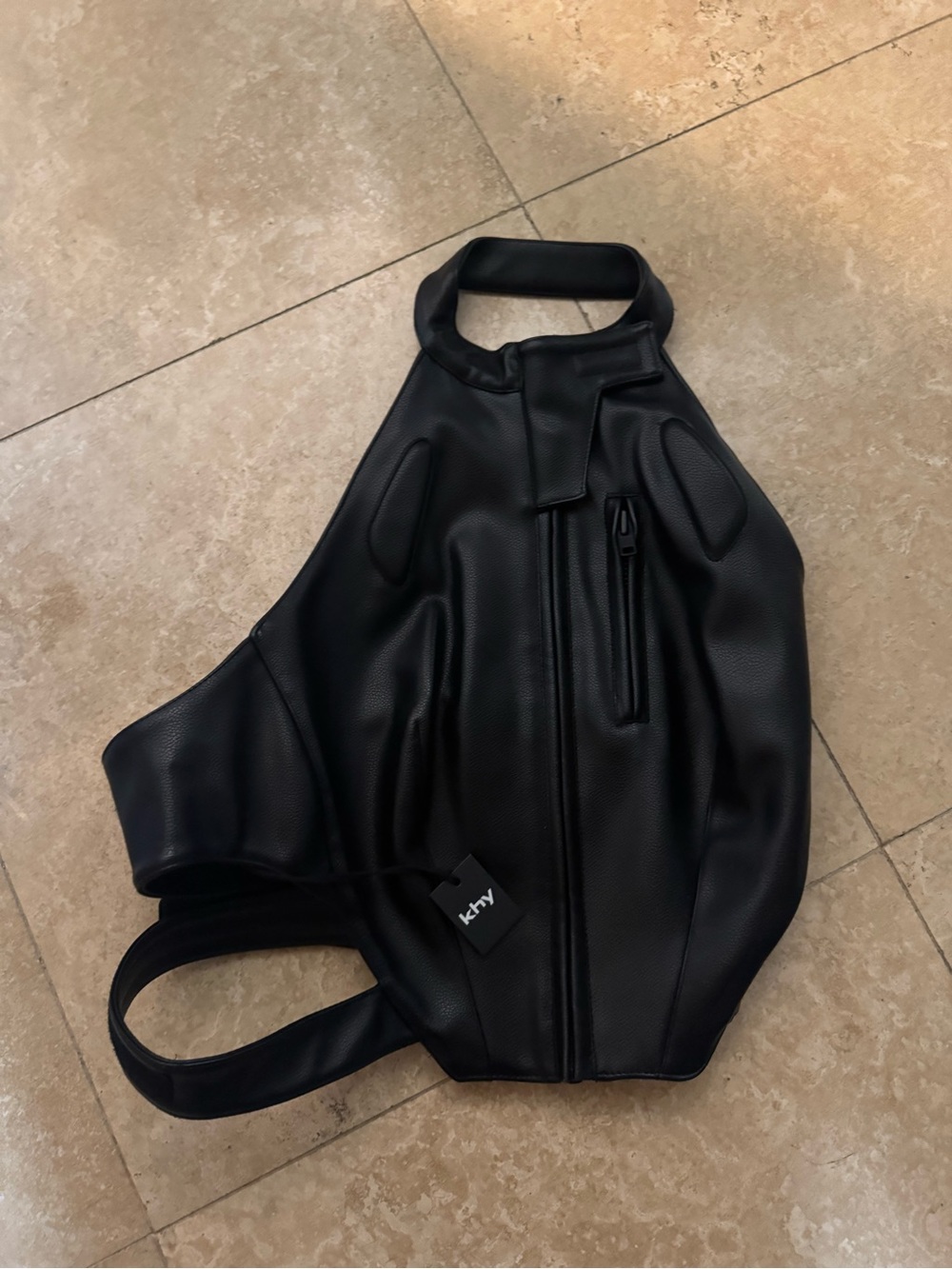 KHY Black Faux Leather Harness Zip Up Vest - Picture 2 of 4